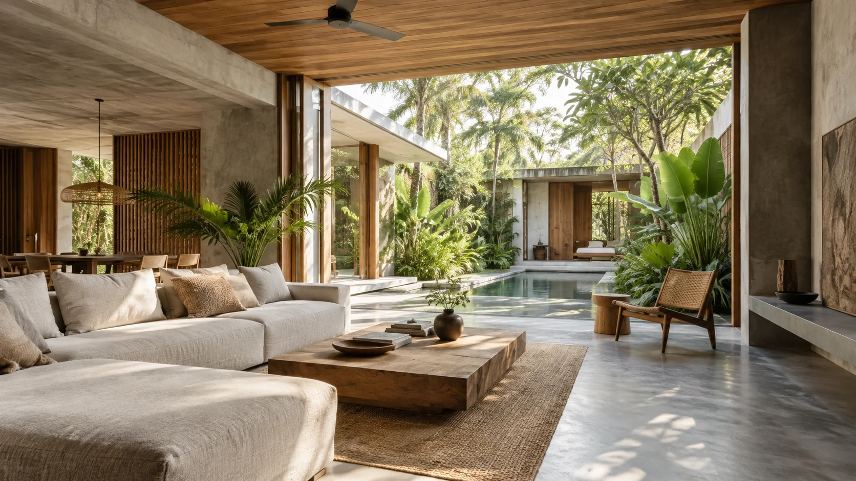 Tropical living room and courtyard