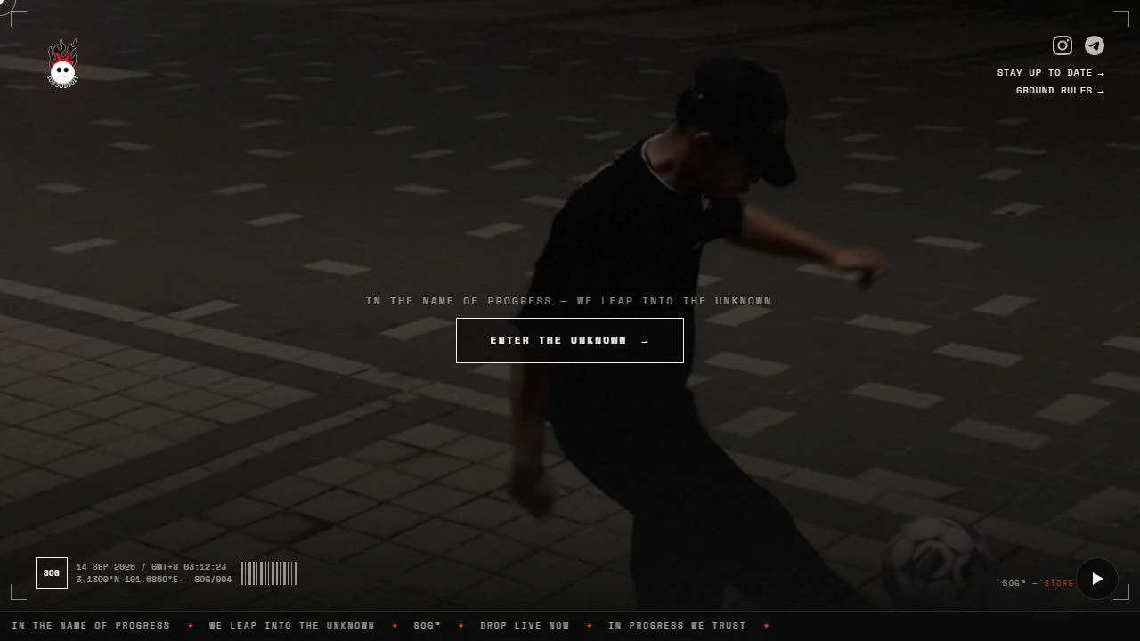 SoGoodBois cinematic homepage with a dark moving-image backdrop and store entrance
